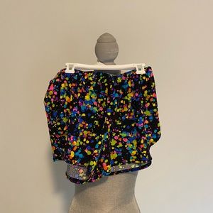 multicolor splatter paint running shorts